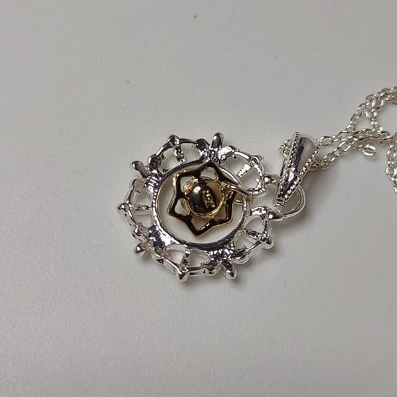 Two Tone Round Pendant Necklace 16.5 Inches Long - Picture 6 of 10